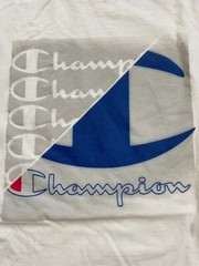 Men Champion Huge Logo Front Crew Neck Tee T-shirt Top Short Sleeve White XL