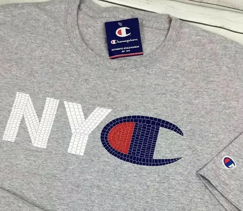 Champion T-Shirt Men 2XL NYC Mosaic Style Logo Graphic Tee Crewneck Gray NWT