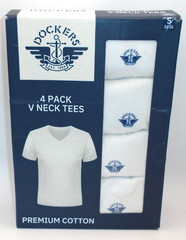 NEW MENS “DOCKERS 4 PACK 100% PREMIUM COTTON V NECK LOGO T SHIRTS TEES” Open Box