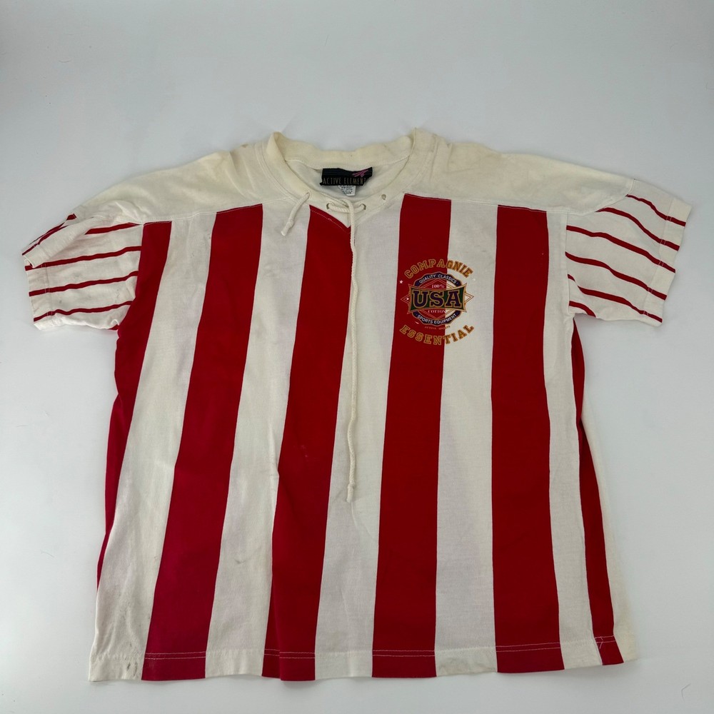 Active Element USA Sportswear Lace Up Striped T Shirt Men’s Size M VTG