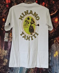 Hinano Tahiti Men’s White Double-Sided Hula Girl Graphic Logo Crew T-Shirt S