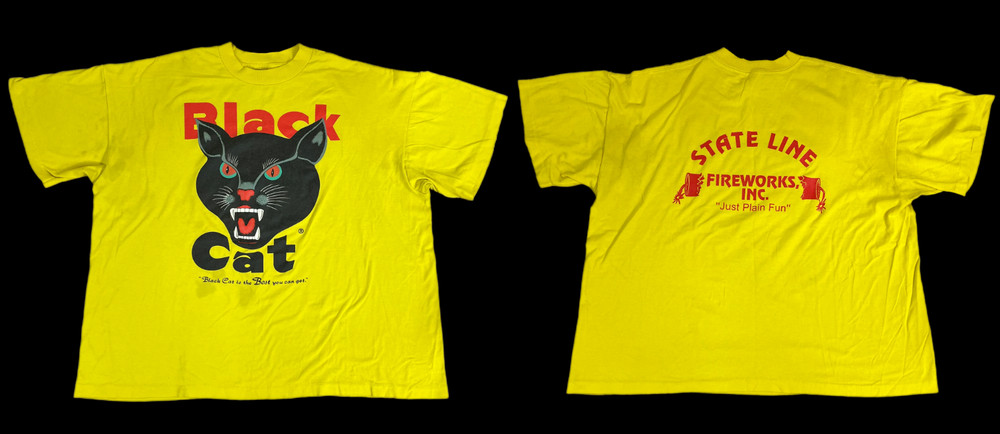 Black Cat State Line Fireworks Vintage T-Shirt Retro Graphic Logo Tee S-5XL
