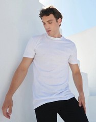 Mens Longline T Shirt with Dipped Hem Casual Short Sleeve Round Neck Cotton Tee