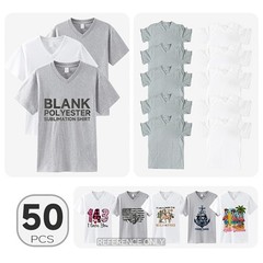 50 Pack V-Neck Sublimation Blanks T-Shirts Mixed Sizes White Grey Polyester