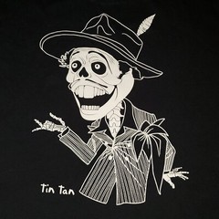 Sz MEDIUM Vintage Tin Tan Skeleton Black T-Shirt German Valdes Mexican Actor 90s