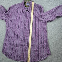 Robert Graham Button Up Shirt Mens 2XL Purple Paisley Floral Flip Cuff Preppy