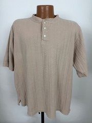 Vintage 90s Ribbed Henley Shirt Men XL Boxy Fit Minimal Casual Midweight Cotton