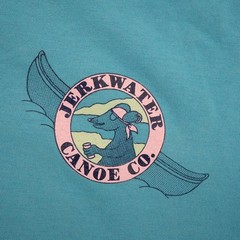 Vintage 90s Jerkwater Canoe Co T-Shirt XL Cyan Screen Stars Graphic Tee USA
