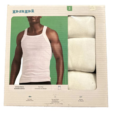 NWT 3 PACK PAPI COTTON STRETCH WHITE TANK TOPS SOFT TOUCH TAG FREE MEDIUM