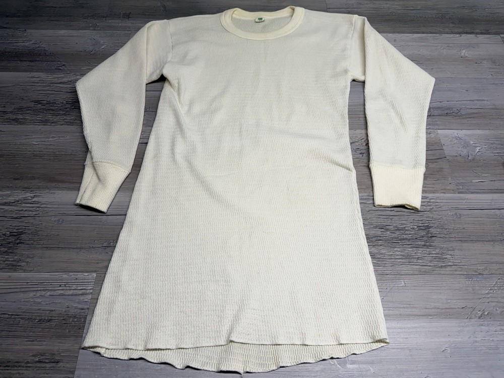 Vintage 70s Hanes Thermal Shirt Adult Size L White Waffle Knit Blank Base Layer