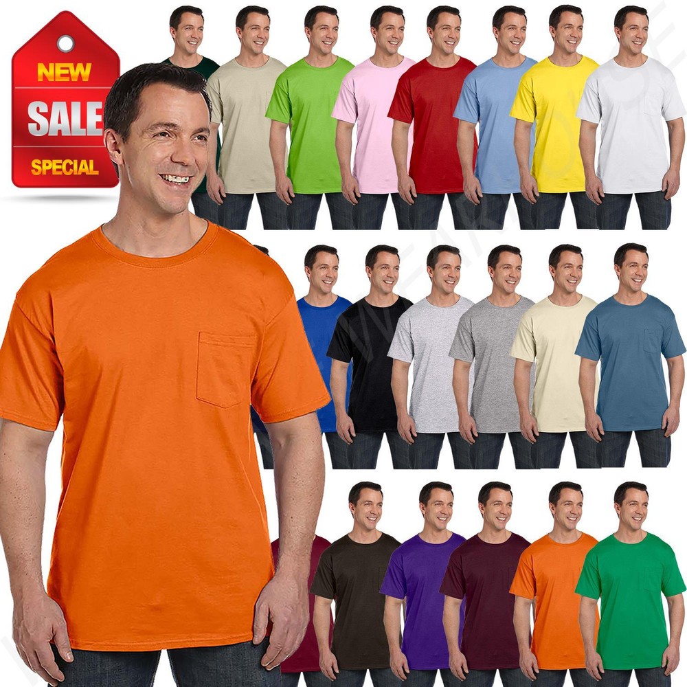 Hanes Mens Pocket T-Shirt 100% Heavy Cotton 6.1 oz Beefy T Big 2XL-3XL B-5190P