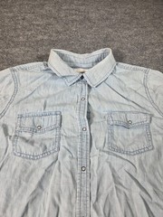 Arizona Jean Co Denim Shirt Mens Sz XL Light Blue 100% Cotton Ombre Pearl Snap