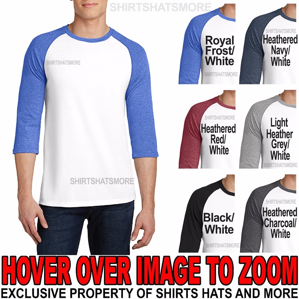 Mens 3/4 Sleeve Plain Baseball T-Shirt Raglan Sports Jersey S-XL, 2XL, 3XL, 4XL