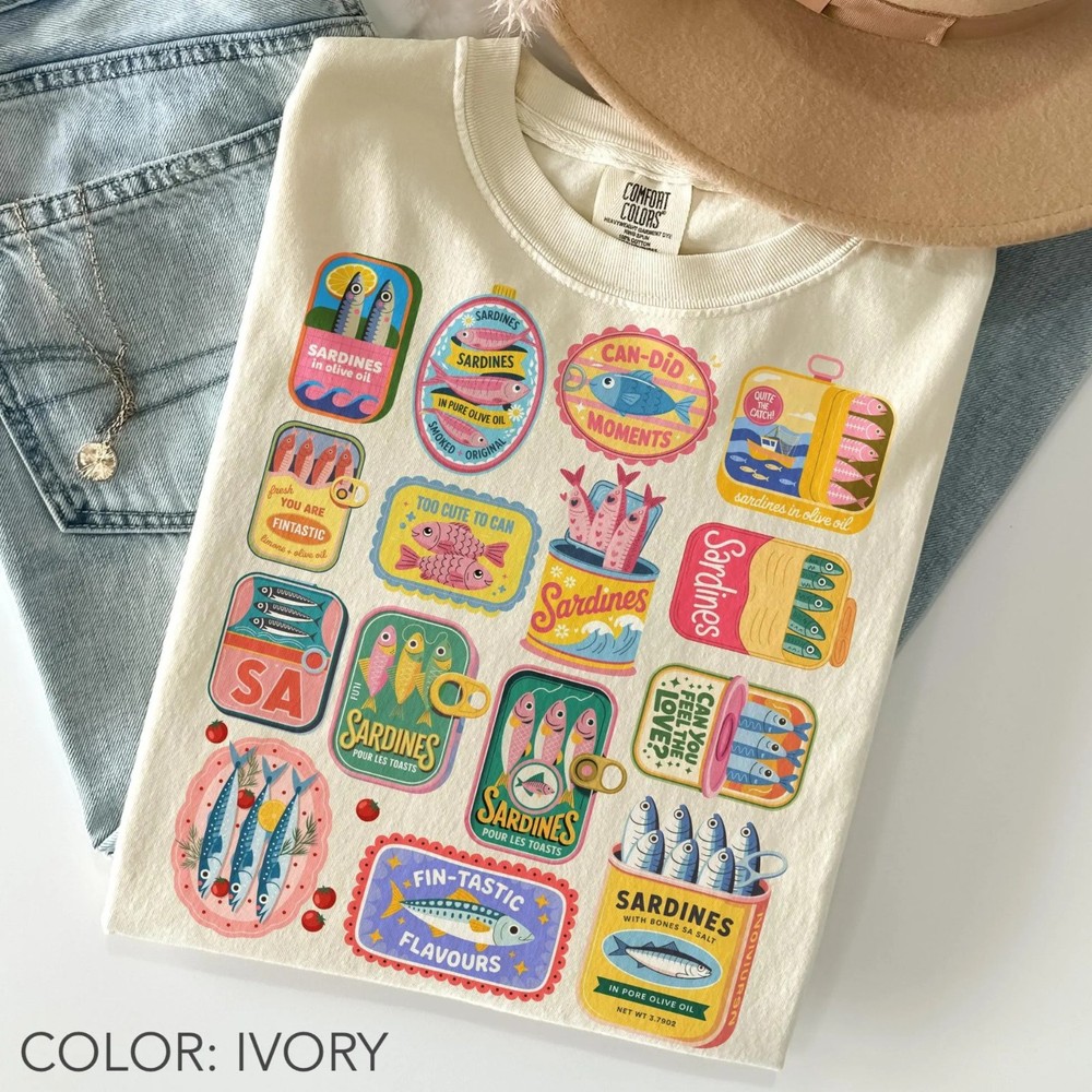 Vintage Sardine Can Retro Tin Fish Mediterranean Coastal Comfort Colors T-Shirt