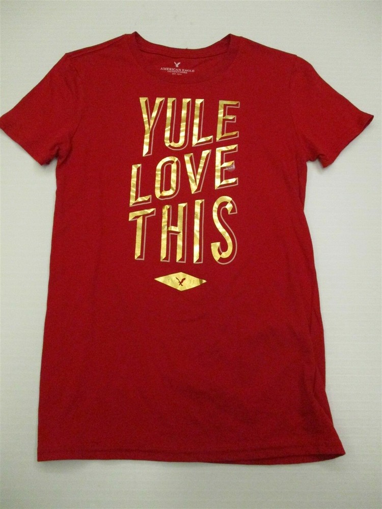 AMERICAN EAGLE Men Size XXS Classic Fit Red Yule Holiday Tee