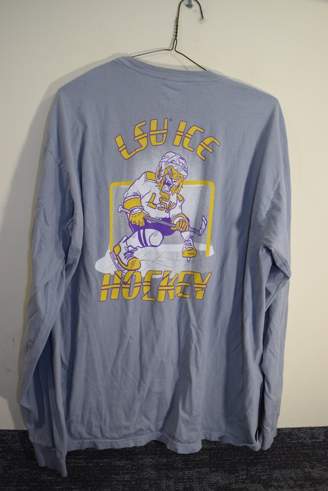 Vtg Louisiana State University ICE HOCKEY Long Sleeve T Tigers Geaux LSU MENS XL