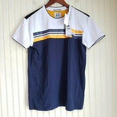 SOBK Shirt Mens Medium Blue White Colorblock Stripe Crewneck Stretch Jersey Tee