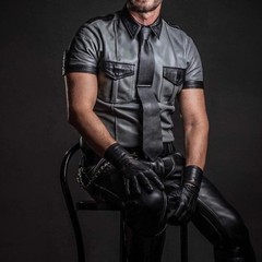 Mens genuine Leather contrast Panels Gray Short Sleeve Bluff T-Shirt