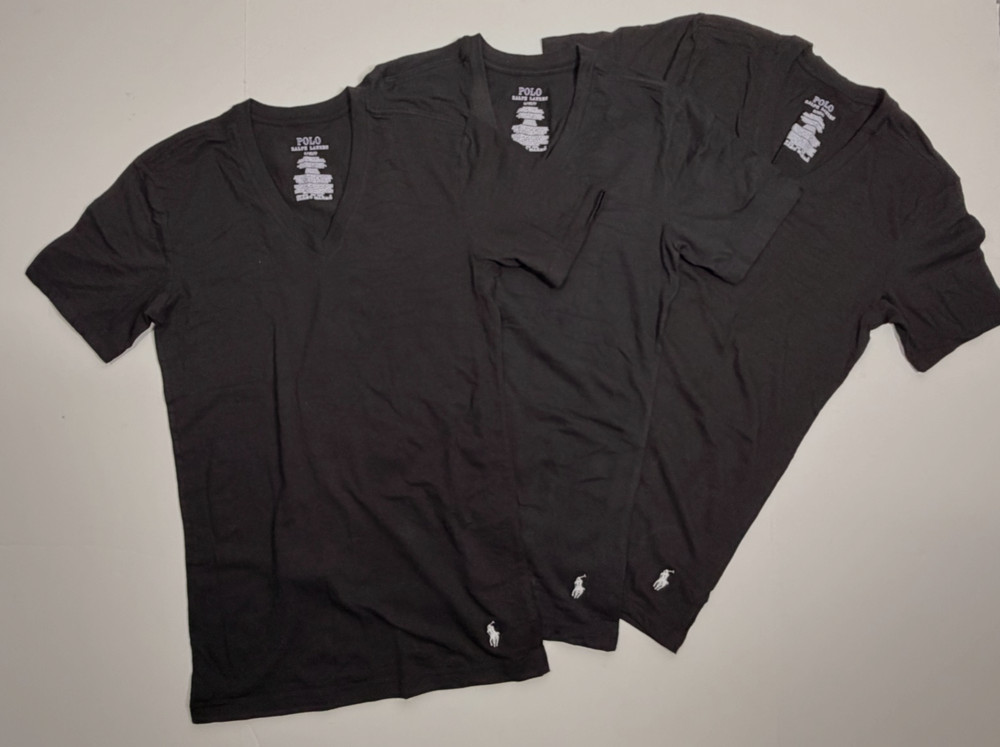 Polo Ralph Lauren Stretch Slim Fit T Shirt – Small – V Neck – 3 Shirts – Black