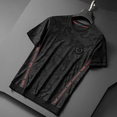 Fashion Camouflage Trend Embroidery Summer Short Sleeve Luxury Men Black T-Shirt