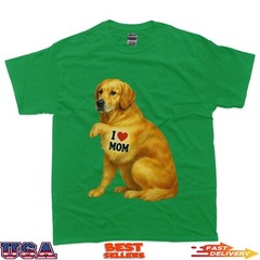 Patriotic I Love Mom Golden Retriever Funny Mama Dog Owner T-Shirt