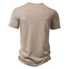 Men Summer Fashion Hip Hop Streetwear T-Shirts Henry Collar Solid Color Cotton T