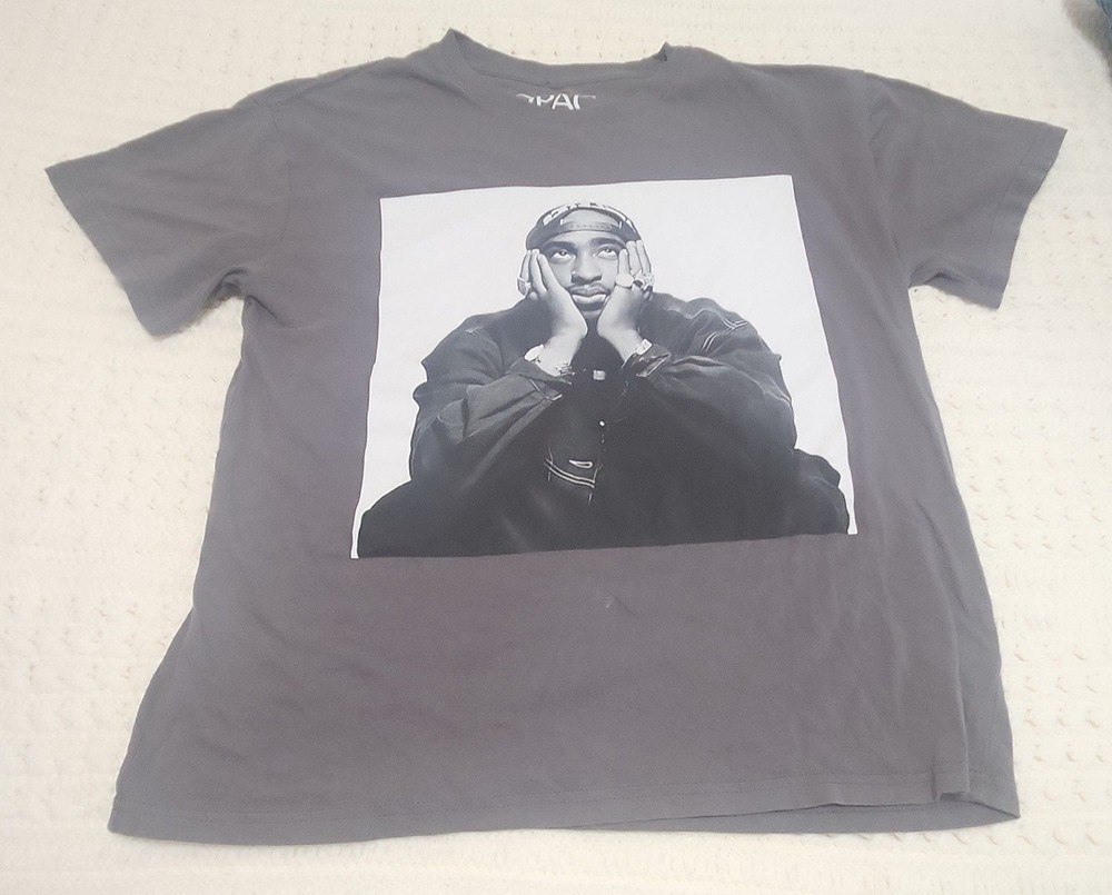 2Pac Tupac Shakur Portrait Graphic Short Sleeve T-Shirt Gray