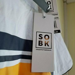 SOBK Shirt Mens Medium Blue White Colorblock Stripe Crewneck Stretch Jersey Tee