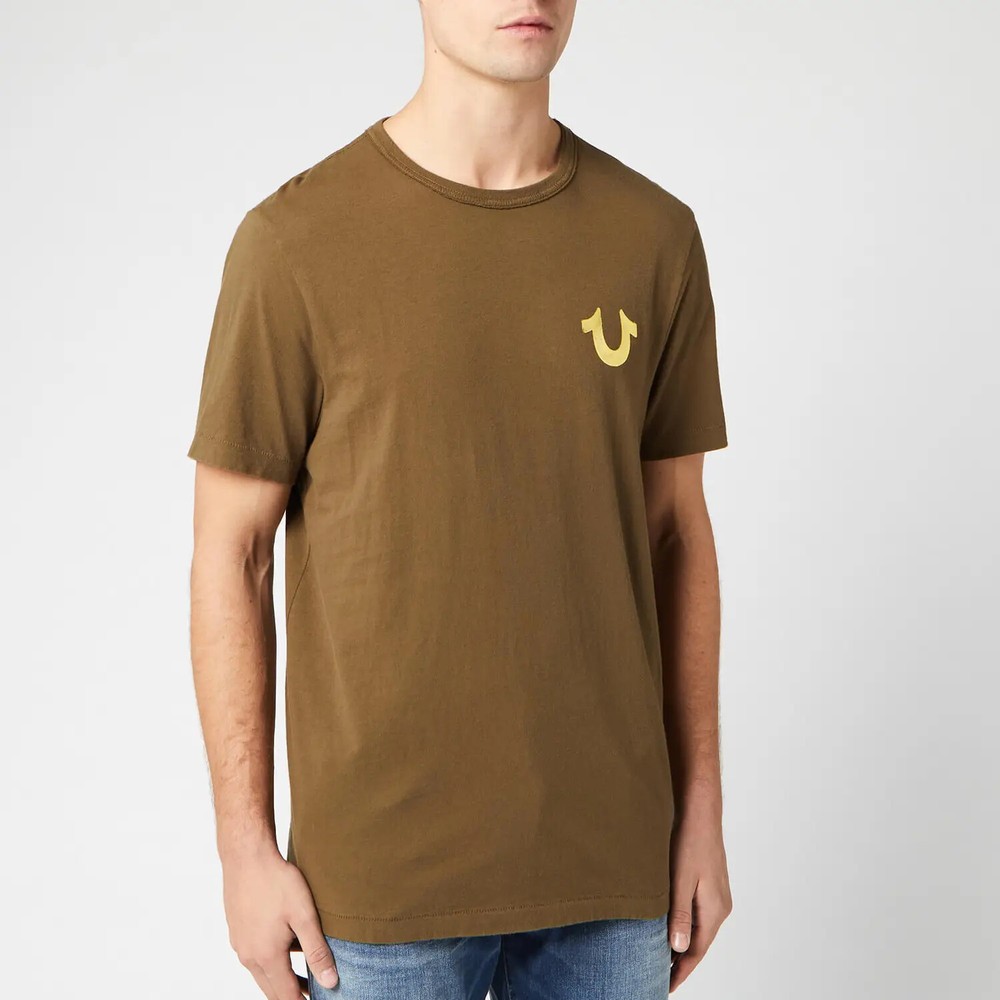 True Religion Metallic Gold Buddha T-Shirt Green Size S