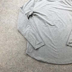 Cuts Shirt Mens Medium Gray Long Sleeve Curve Hem Crewneck Tee Solid Casual Top