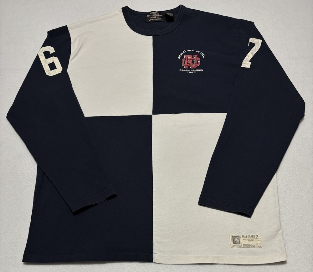 Vtg Polo Ralph Lauren Jeans CO 1967 Colorblock T-Shirt Navy White Size Large