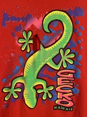 Vintage 90s Gecko Hawaii Graphic T Shirt Red Neon Lizard Logo Single Stitch XL