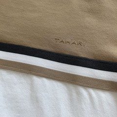Tahari Mens Medium Short Color Block T Shirt 100% Cotton Tan White Crew Neck