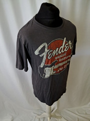 Fender Distressed Guitar Logo Graphic T-Shirt Retro Music Band Grey Large A283
