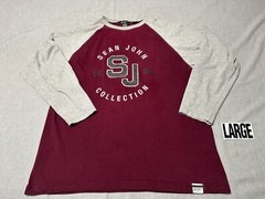 Sean John Collection – Men’s 3/4 Sleeve Shirt Size L – LARGE – Burgundy and Gray