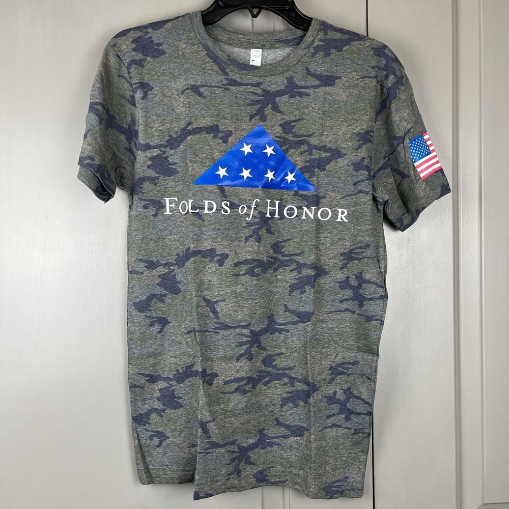 LAT Apparel Mens Small Camo Folds of Honor Graphic T-Shirt Americas Heroes