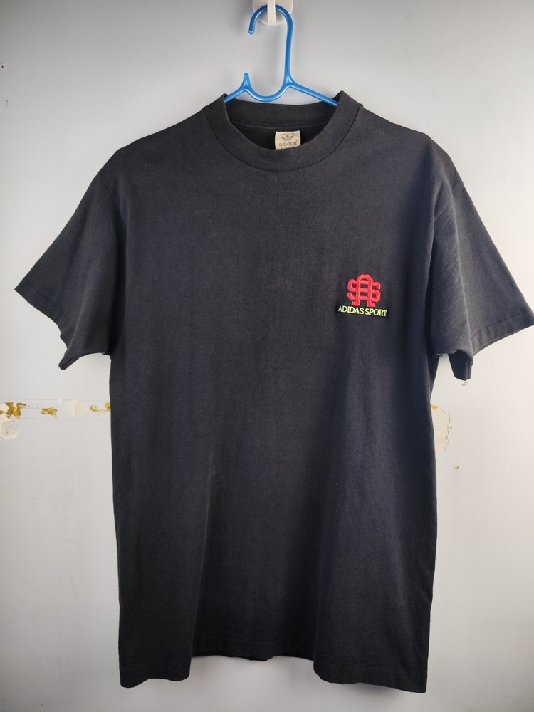 VINTAGE 90s Adidas Sport Embroidered T-Shirt Black Single Stitch Made in USA M