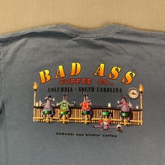 VTG Bad Ass Coffee Co Shirt Mens XL Blue Columbia SC Graphic Tee Duck Co