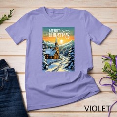 Christmas Church in the Mountains A Peaceful Scene #1 Funny Unisex T-shirt