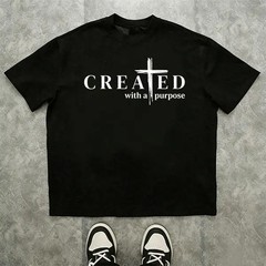 Men’s “Created with a Purpose” Christian graphic T-shirt, faith quote print tee