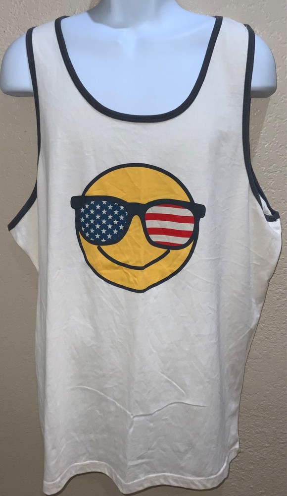 MAD ENGINE Tank Top SMALEY FACE Cotton blend Soft Summer Favorite BEIGE -S OR XL