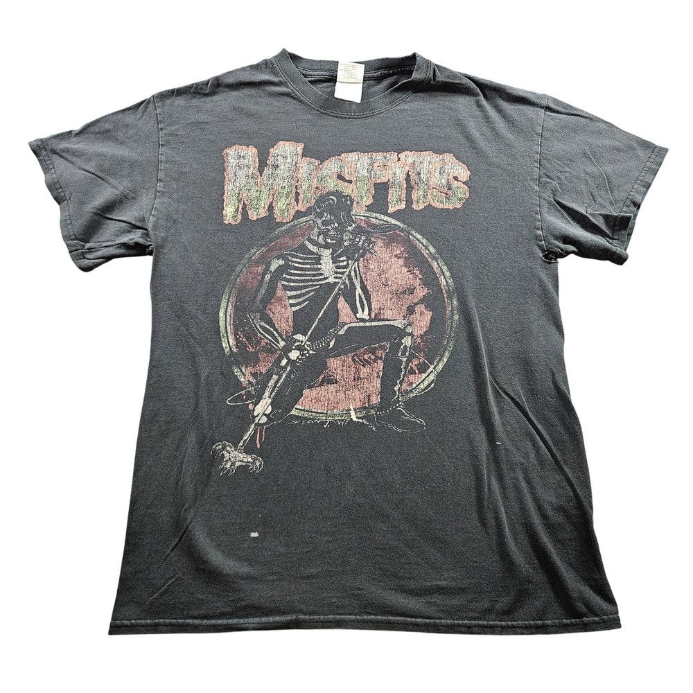 Misfits Shirt Mens Medium Black Skeleton Punk Band Tee Graphic Distressed Gildan