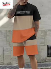 Fashion Paris Print T-Shirt Shorts 2-Piece Set Men’S Short Sleeve Tee Elastic Wa