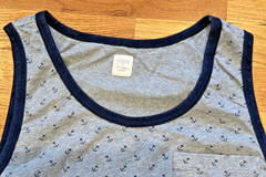 J.CREW 100% Cotton Men’s Gray Tank Top w Navy Blue Anchor Print – Size Large
