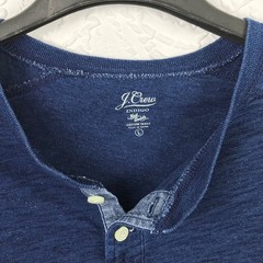 J Crew Mens Shirt Indigo Blue Henley Size L Knit Pullover Preppy Casual Classic