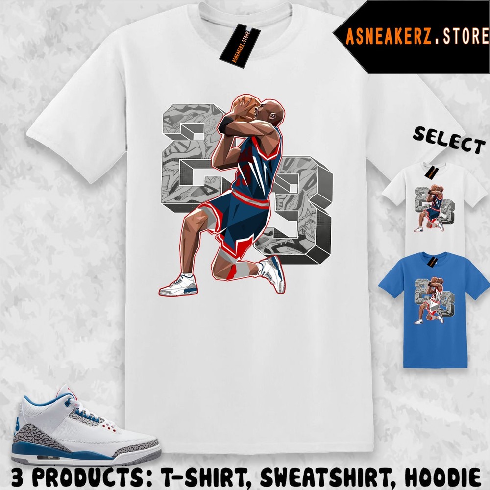 Tee Shirt Matching AJ 3 True Blue 2026 To Match Sneaker Number 23 MJ T-Shirt