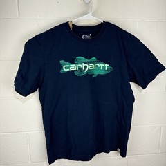 Carhartt Medium Loose Fit T Shirt Men’s Blue Fish Graphic Logo Fishing Work Wear