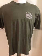 ARIAT Graphic Tee T-Shirt Men XXL Short Sleeve Crewneck Green S/S Flag On Back