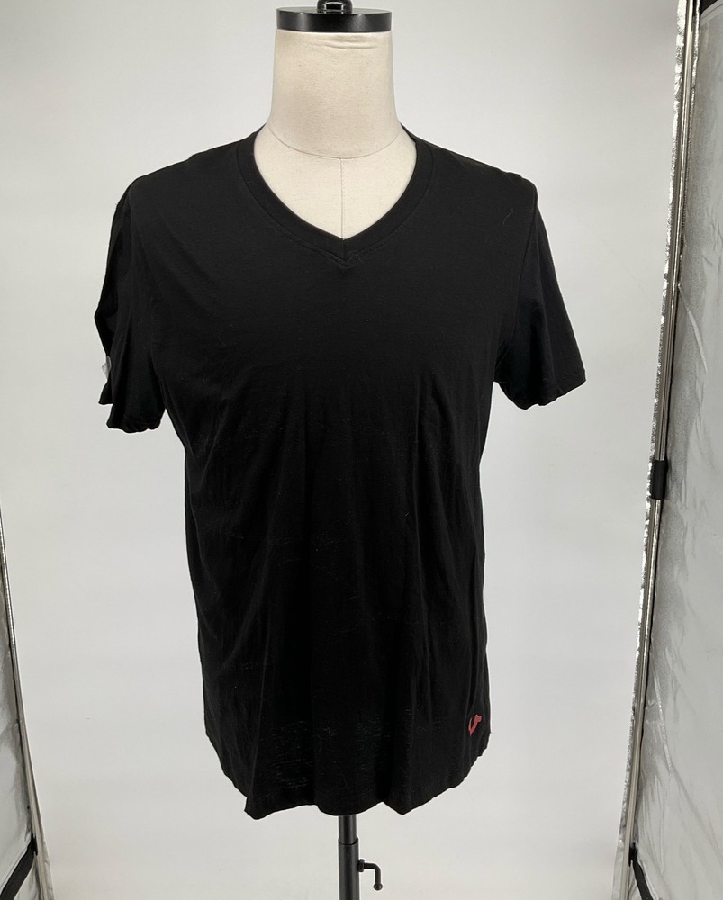 True Religion Black & Metallic Silver Logo Graphic V-Neck T-Shirt L