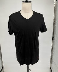 True Religion Black & Metallic Silver Logo Graphic V-Neck T-Shirt L